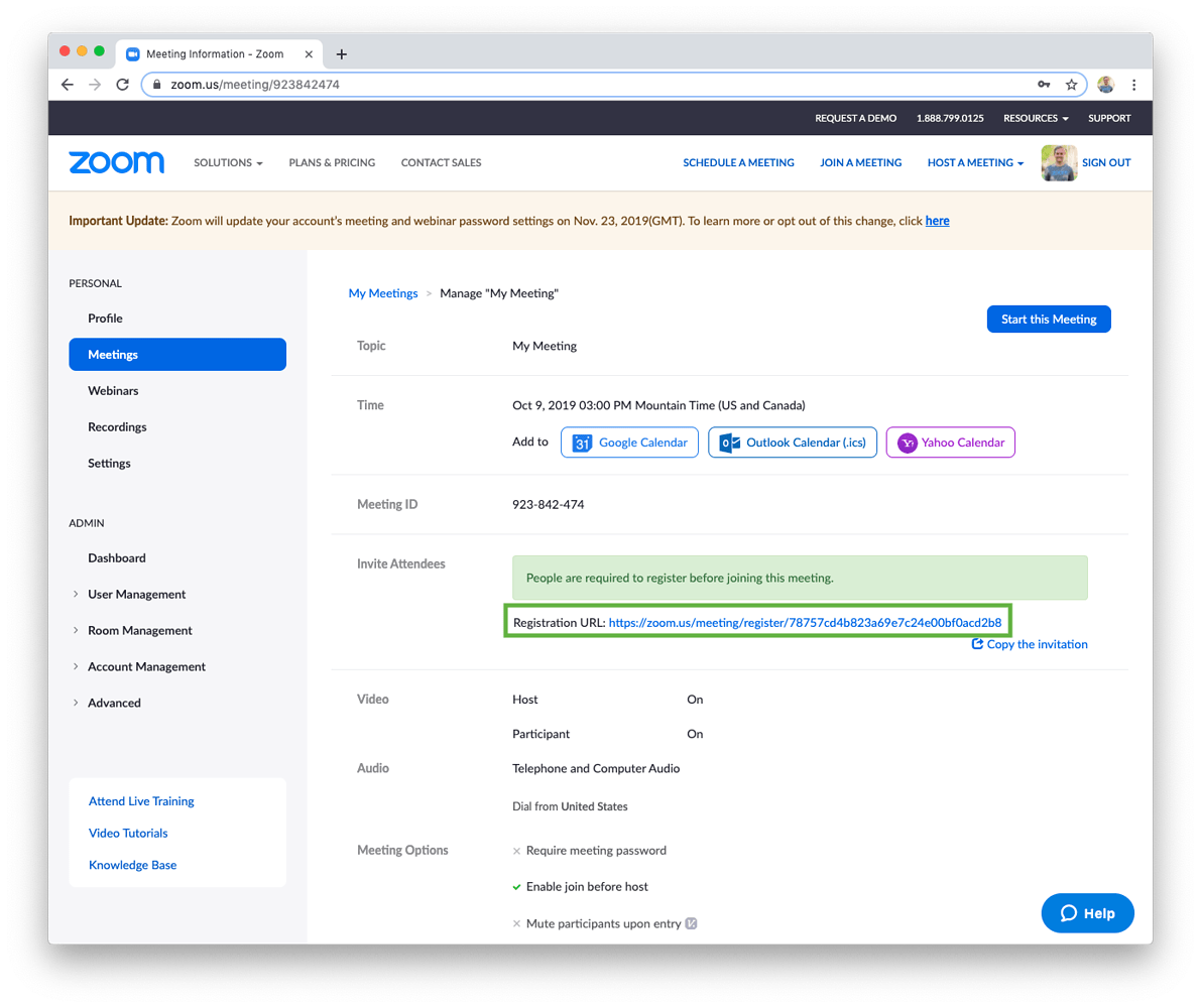 create registration link in zoom