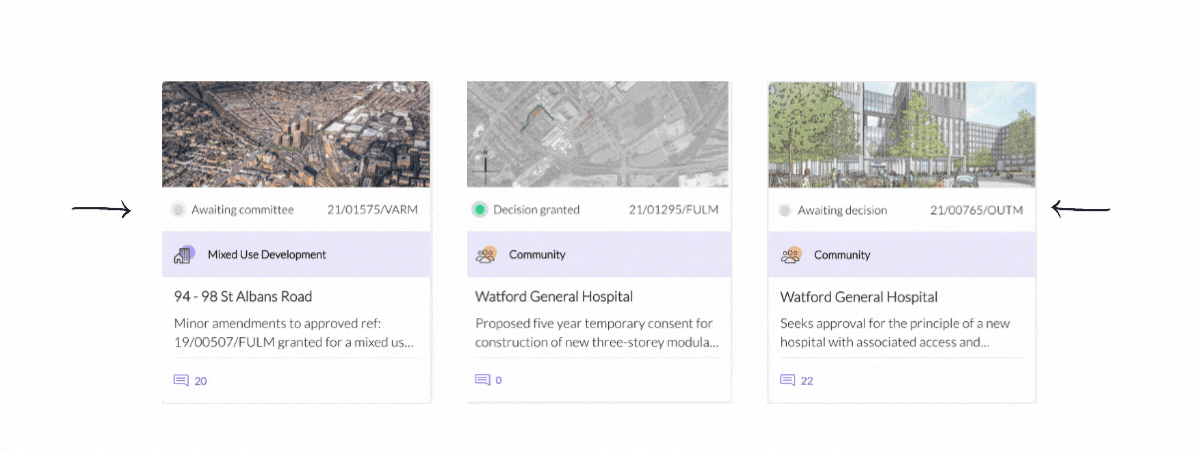 labelled planning app tiles