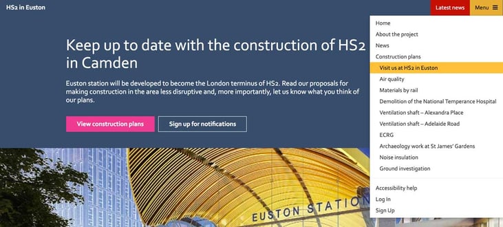 Screenshot of HS2 in Euston navigation